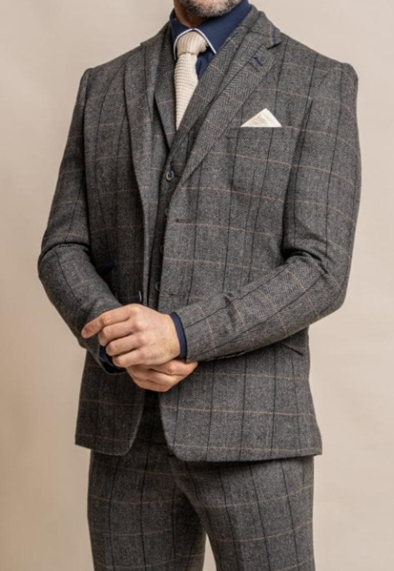 Cavani Albert Grey Tweed Look Slim Fit Jacket-1